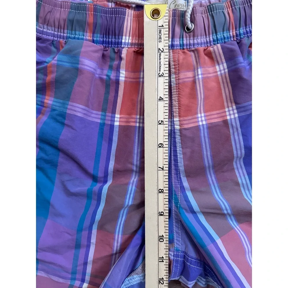 J.Crew Preppy Plaid Purple Orange Blue Board Shorts Medium Coastal Sunset Beachy